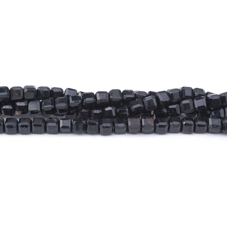 4mm Black Tourmaline Natural Table Cut Cube - 15-16 Inch - Goody Beads