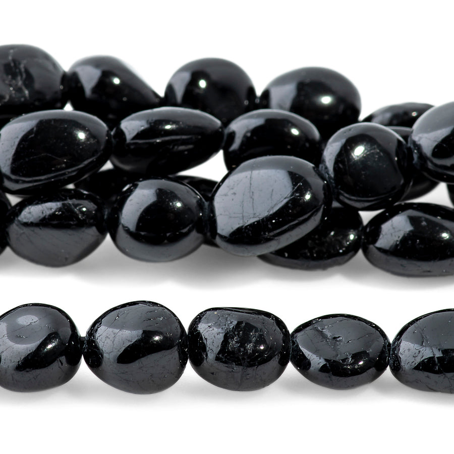 Black Tourmaline 7x9-8x10mm Pebble - 15-16 Inch