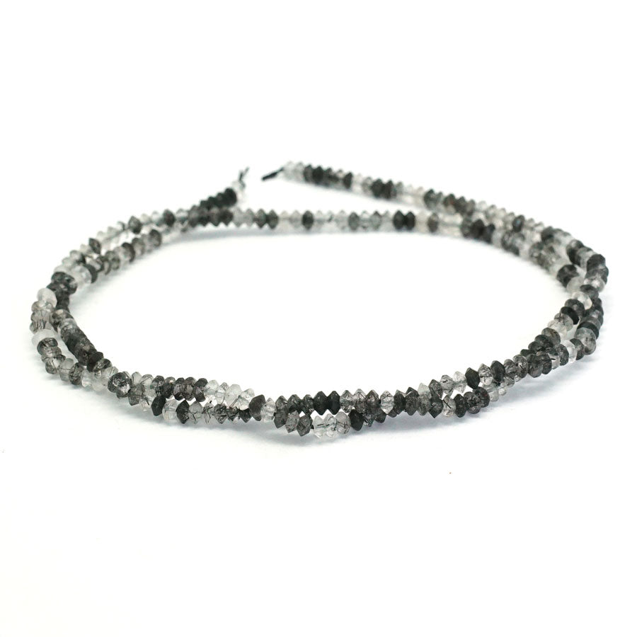 Black Tourmalinated Quartz Diamond Cut, Faceted 2x3mm Saucer - 15-16 Inch - Goody Beads