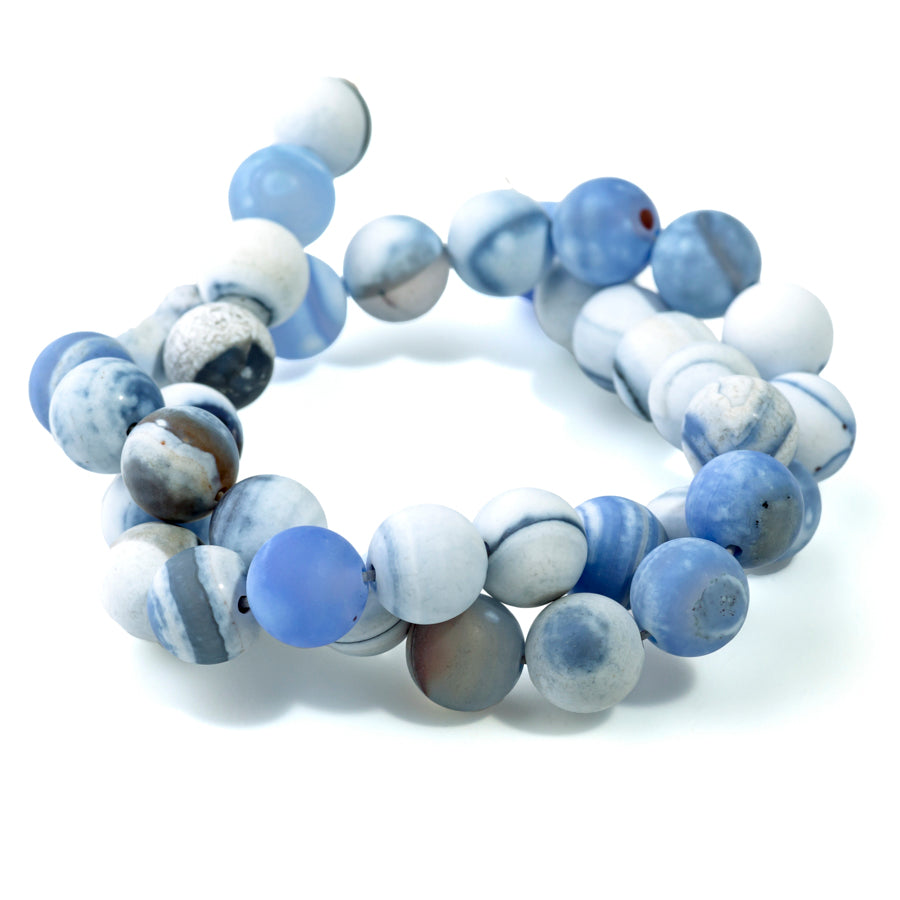 Blue White Porcelain Agate 10mm Round Matte - 15-16 Inch