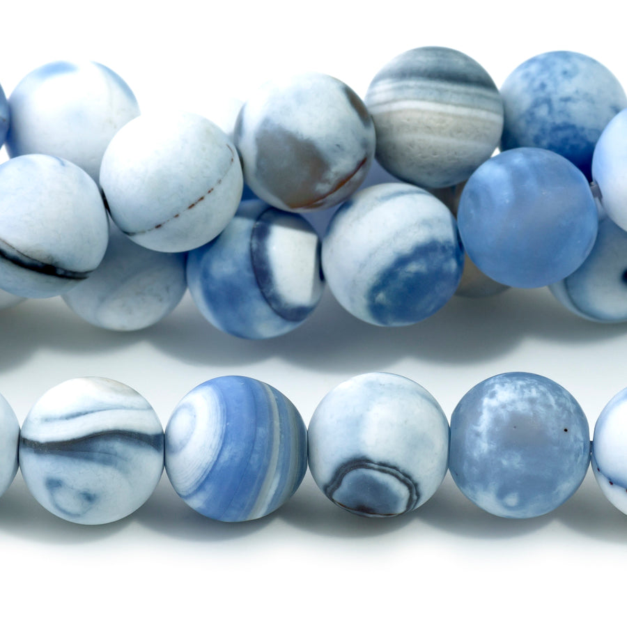 Blue White Porcelain Agate 10mm Round Matte - 15-16 Inch