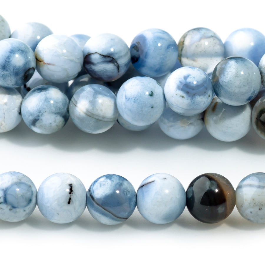 Blue White Porcelain Agate 6mm Round - 15-16 Inch