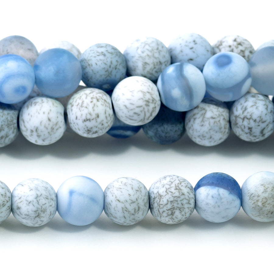 Blue White Porcelain Agate 6mm Round Matte - 15-16 Inch