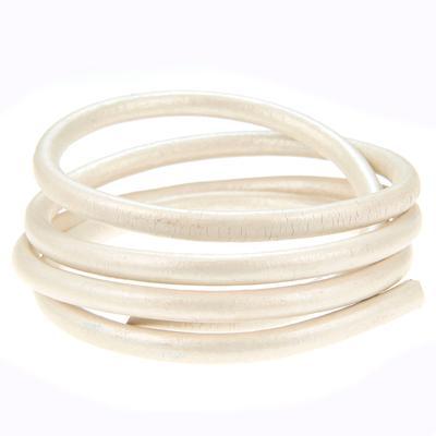 5mm Metallic White Round Leather Cord - Goody Beads