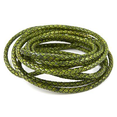 5mm Braided Distressed Green Round Leather Cord - Goody Beads