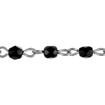 4mm Silver-Plated Linked Fire Polished Jet Bead Chain by Beadlinx - Goody Beads