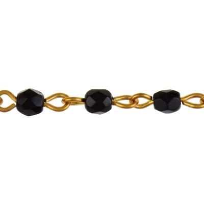 4mm Gold-Plated Linked Fire Polished Jet Bead Chain by Beadlinx - Goody Beads