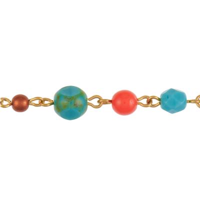 Raw Brass Linked Southwestern Sunset Mix Beaded Chain by Beadlinx