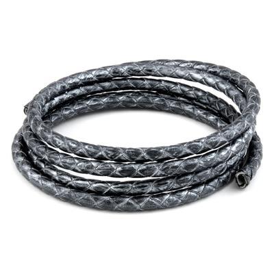 5mm Braided Metallic Silver & Black Round Leather Cord - Goody Beads