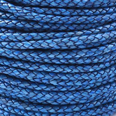 5mm Braided Natural Blue Round Leather Cord - Goody Beads