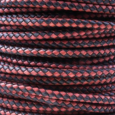 5mm Braided Black & Red Round Leather Cord - Goody Beads