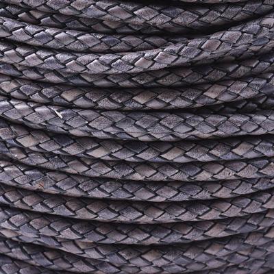 5mm Braided Natural Grey Round Leather Cord - Goody Beads