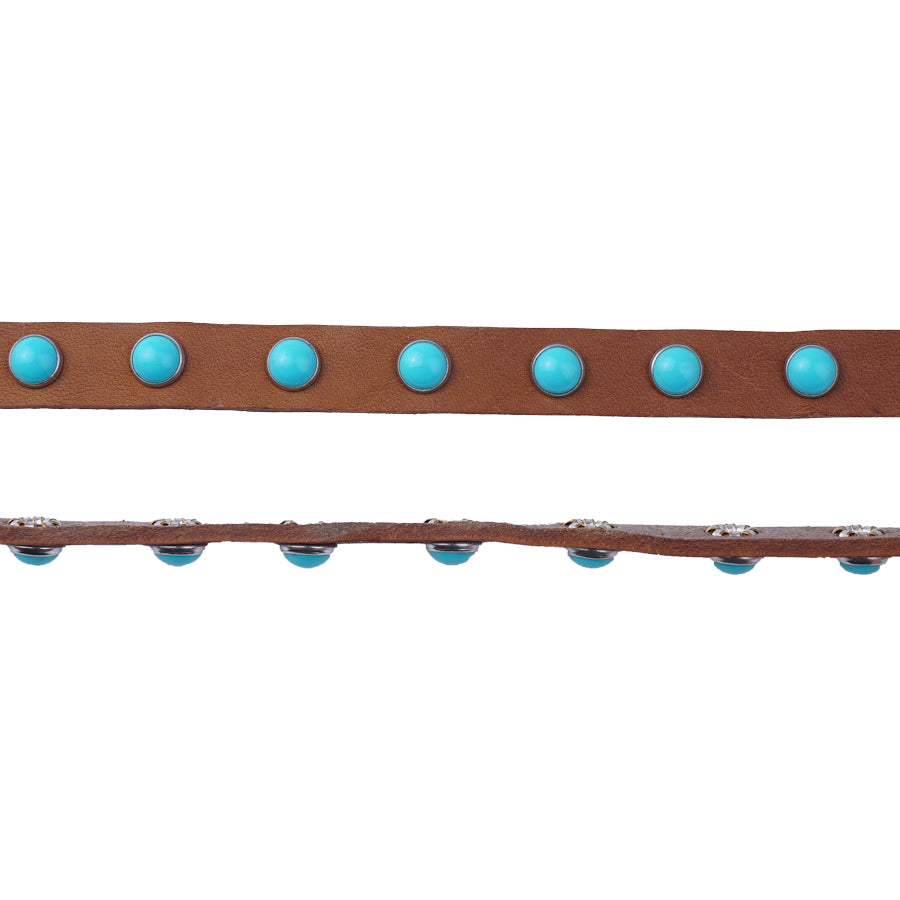 10mm Tan Flat Leather with Turquoise Dome Studs - Goody Beads