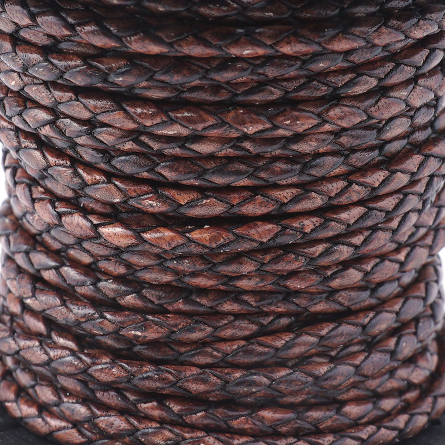 3mm Natural Antique Brown Braided Bolo Round Leather Cord - Goody Beads