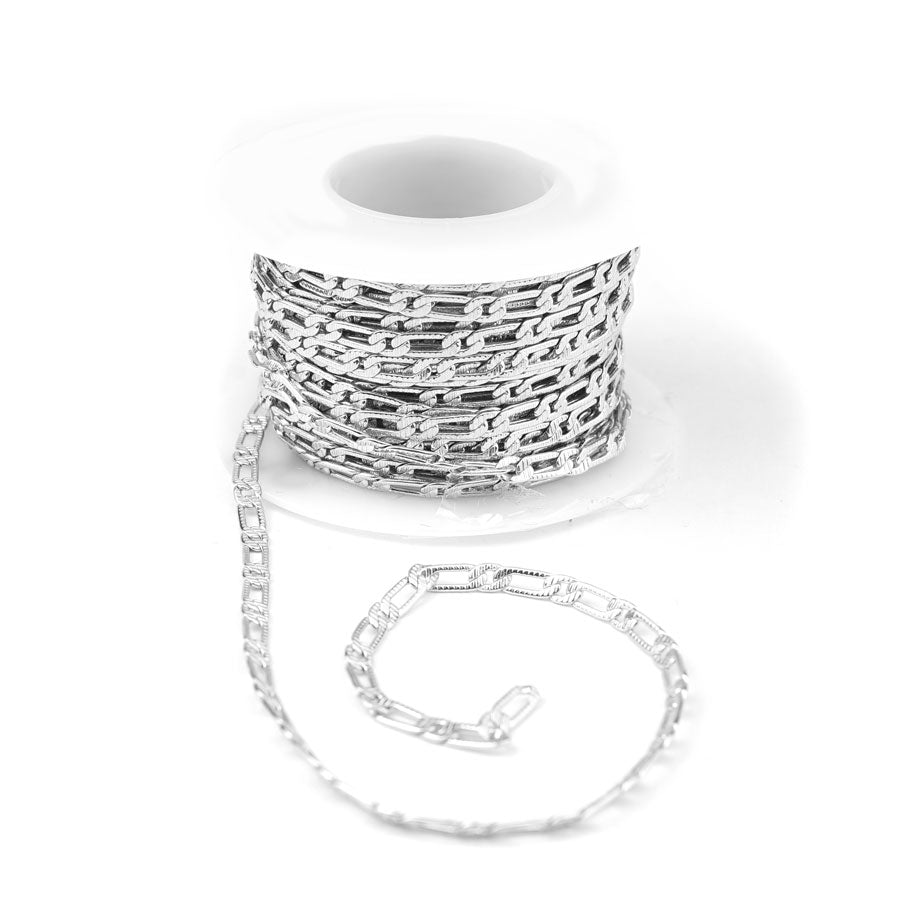 3.2mm Silver Plated Textured Curb Chain - Goody Beads