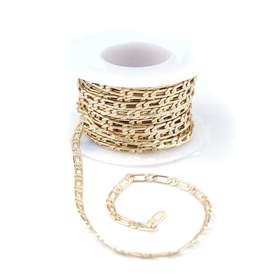 3.2mm Gold Plated Textured Curb Chain - Goody Beads