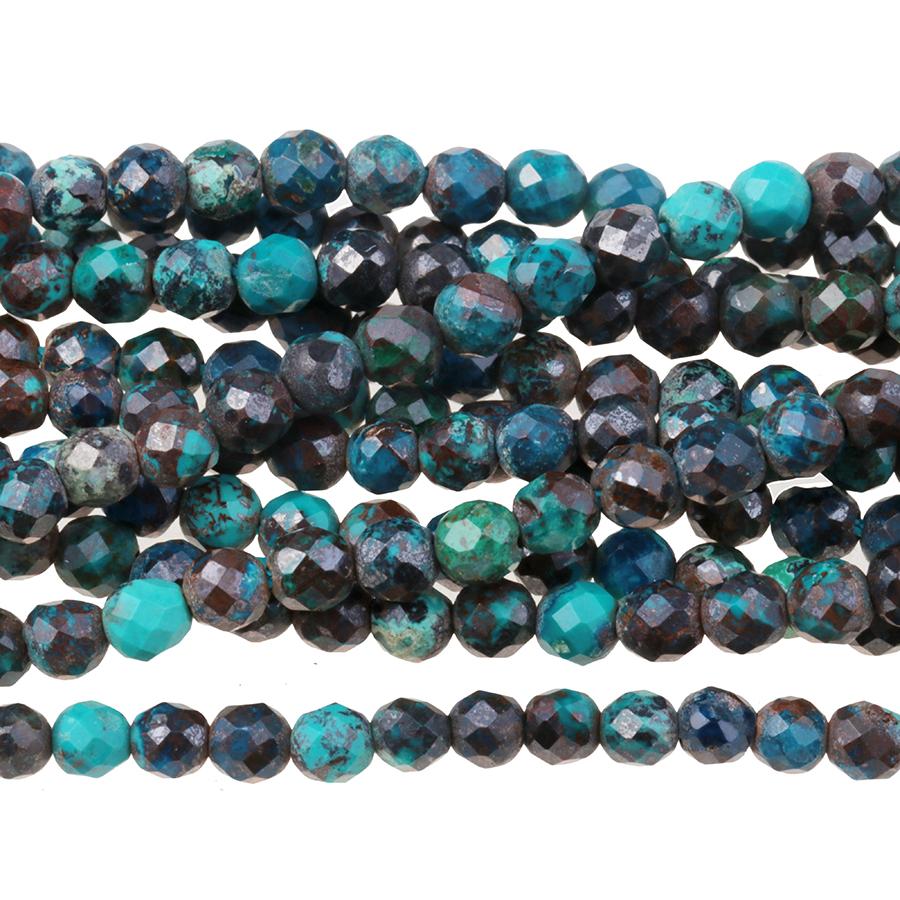 DARK Chrysocolla 3mm Diamond Cut Faceted Round 15-16 Inch