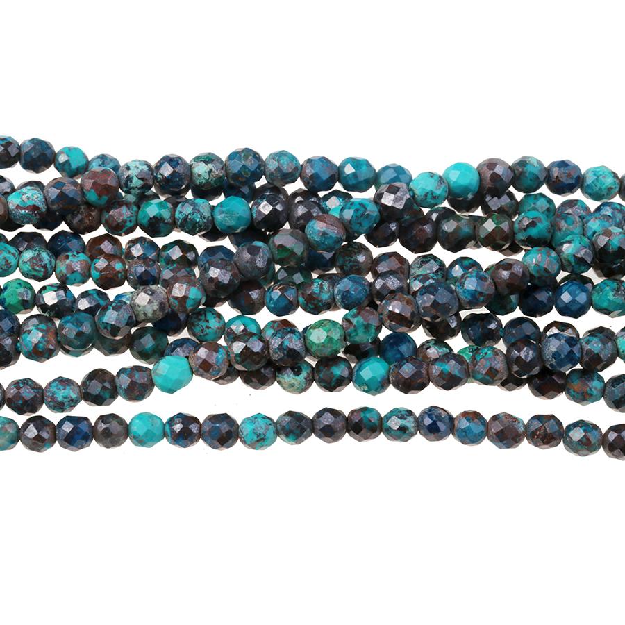 DARK Chrysocolla 3mm Diamond Cut Faceted Round 15-16 Inch