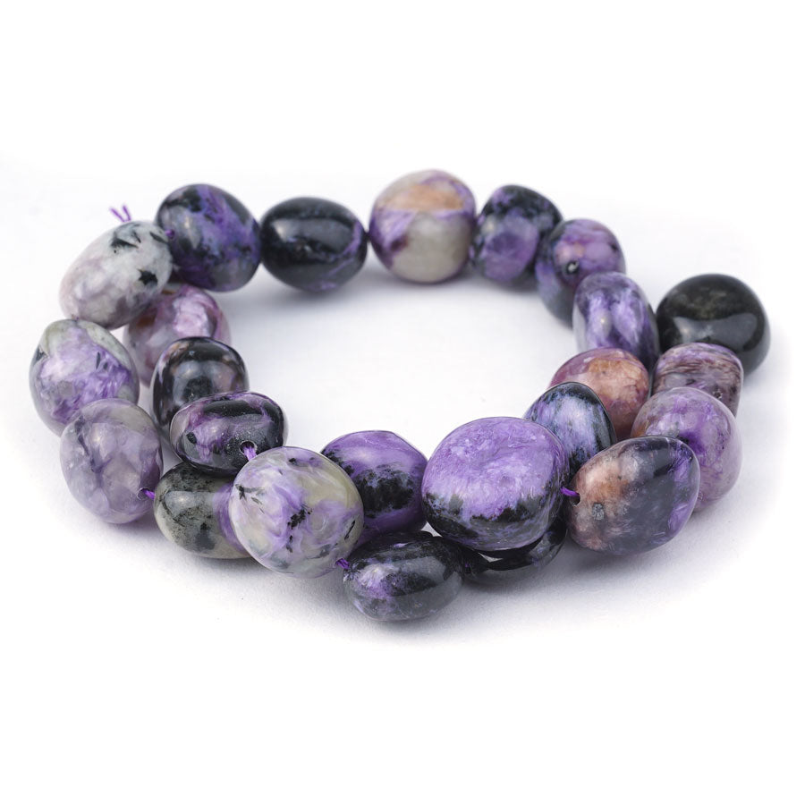 15-18x18-25mm Charoite Natural Nugget - 15-16 Inch - Goody Beads