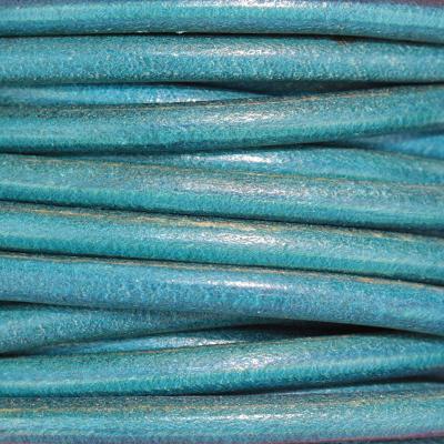 6mm Teal Round Portuguese Leather Cord with Hole - Goody Beads