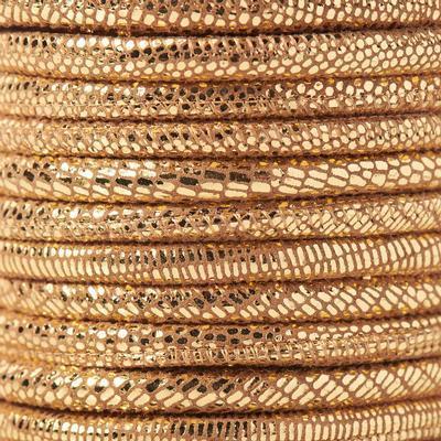 5mm Metallic Gold Gecko Stitched Suede Round Leather Cord - Goody Beads