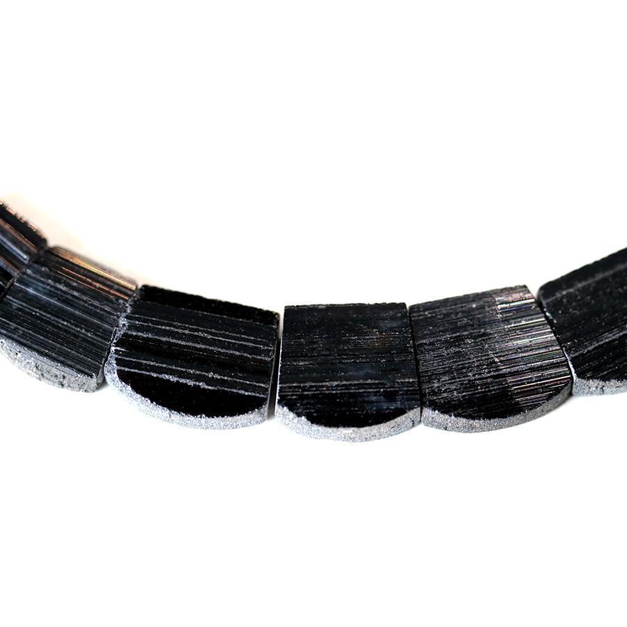 Black Tourmaline 12x16mm to 15x20mm Rounded Smooth Tab Collar 2 Hole