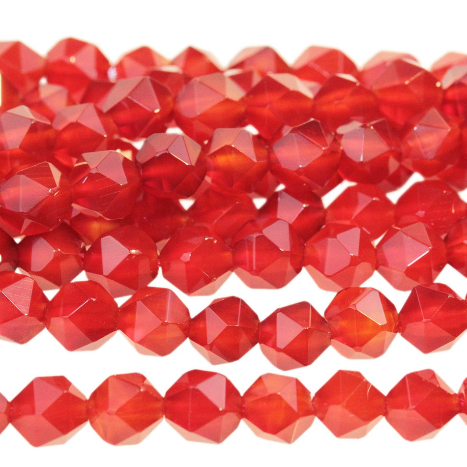 Carnelian 6mm Star Cut Round 15-16 Inch