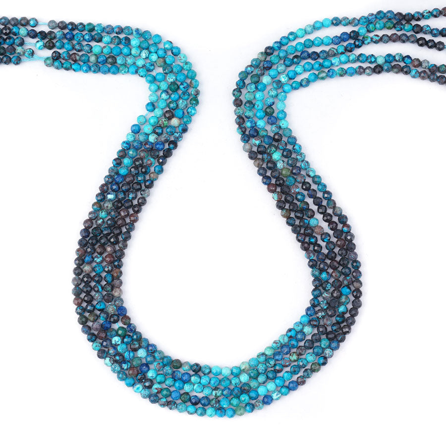 3mm blue black Chrysocolla Stabilized Diamond Cut Round A Grade Banded - 15-16 Inch - Goody Beads