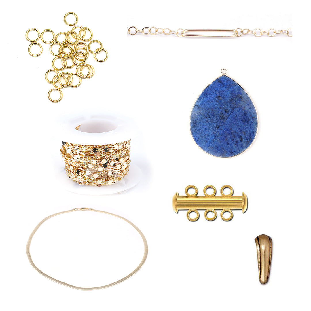 INSTRUCTIONS for DIY Triple Layer Gold Necklace with Dumortierite Slice - Goody Beads