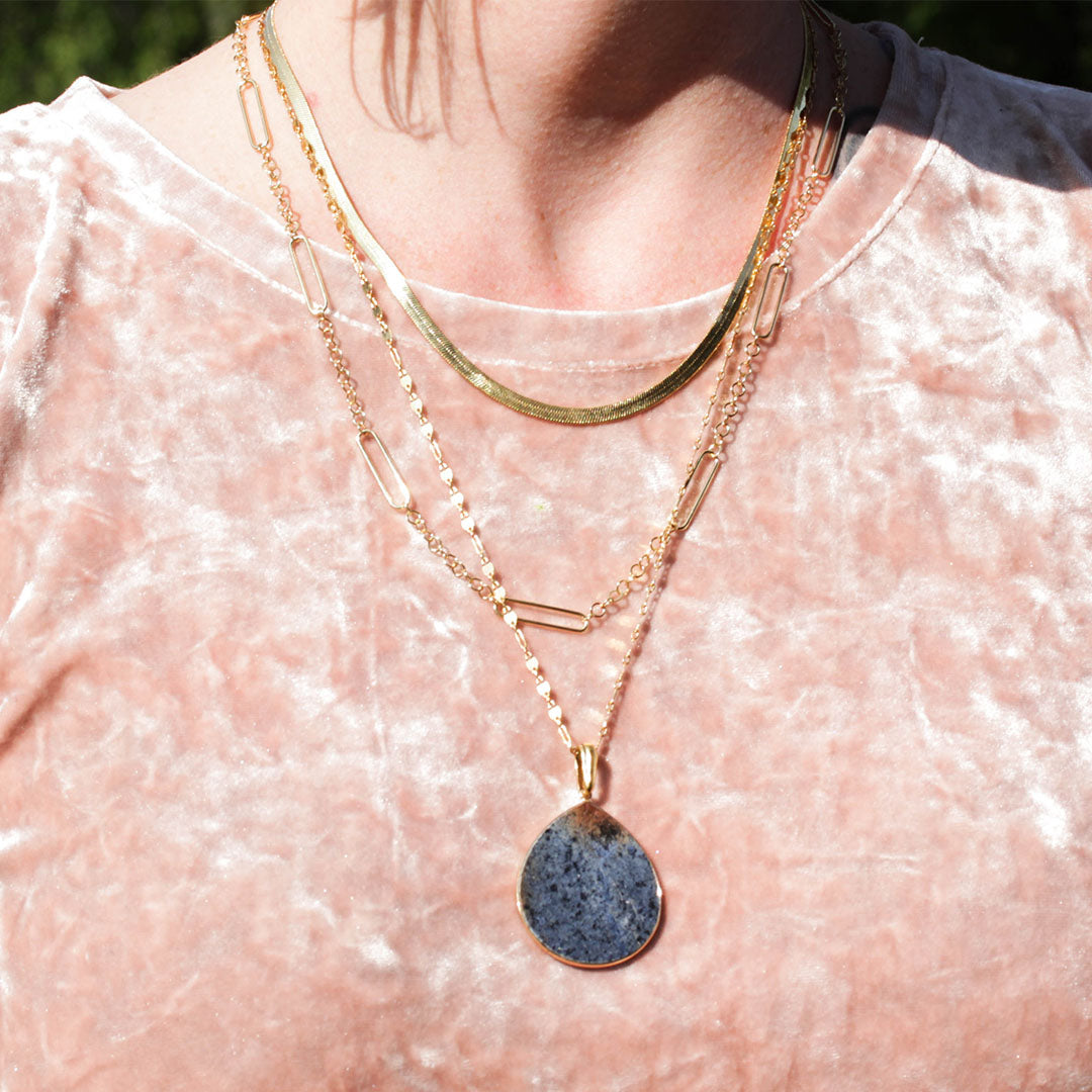 DIY Triple Layer Gold Necklace with Dumortierite Slice - Goody Beads