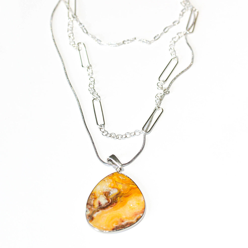 DIY Triple Layer Silver Necklace with Crazy Lace Agate Slice - Goody Beads