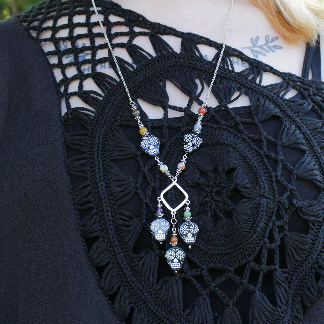DIY Spooky Czech Skull and Mixed Gemstone Necklace - Goody Beads