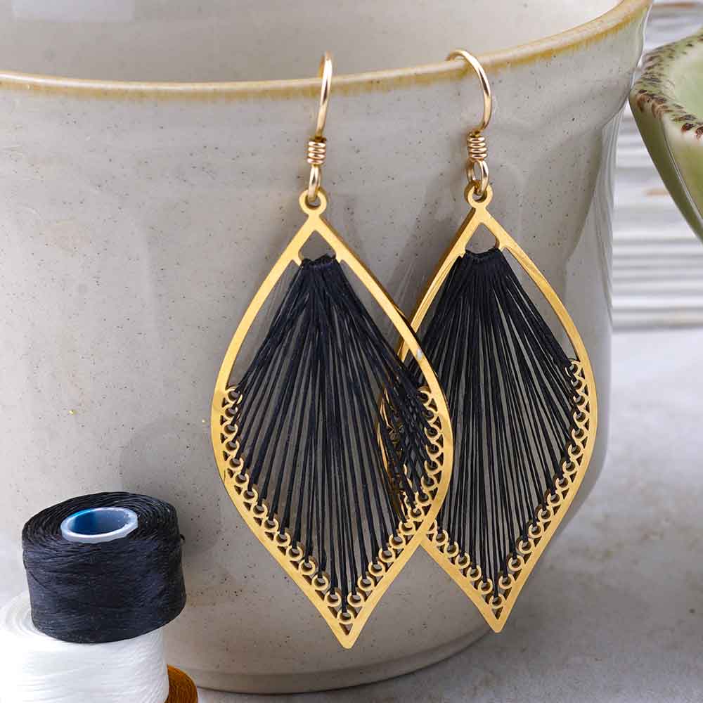 DIY Beadable Threaded Earrings Project - Gold and Black Thread - Goody Beads