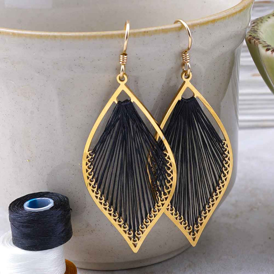 INSTRUCTIONS for DIY Beadable Threaded Earrings Project - Gold and Black Thread - Goody Beads