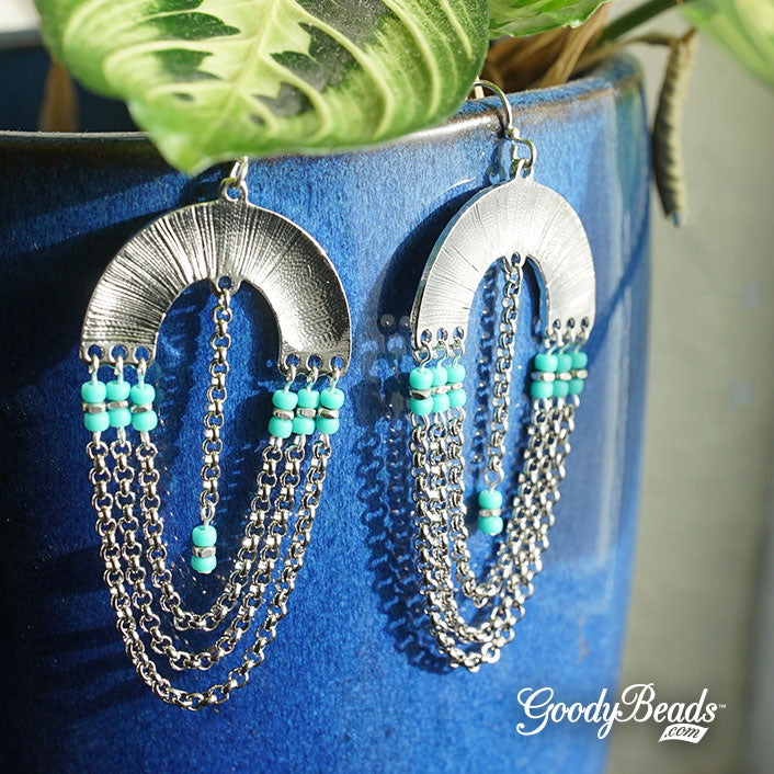DIY Half Circle Chain Earrings with Turquoise Seed Beads - Goody Beads
