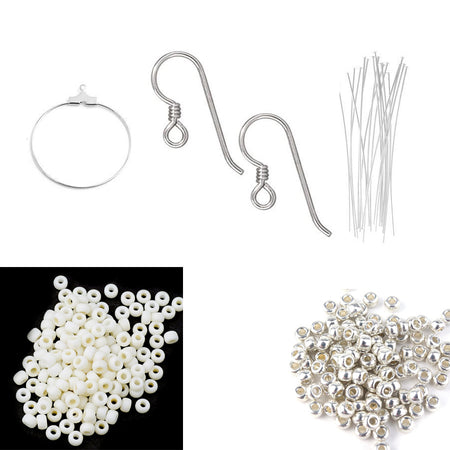 INSTRUCTIONS for DIY Beaded Fringe Earrings with Seed Beads - Cream/Silver - Goody Beads