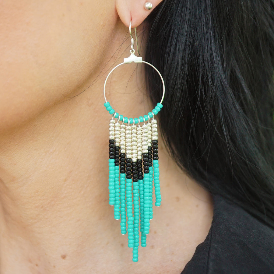 INSTRUCTIONS for DIY Beaded Fringe Earrings with Seed Beads - Turquoise/Black - Goody Beads