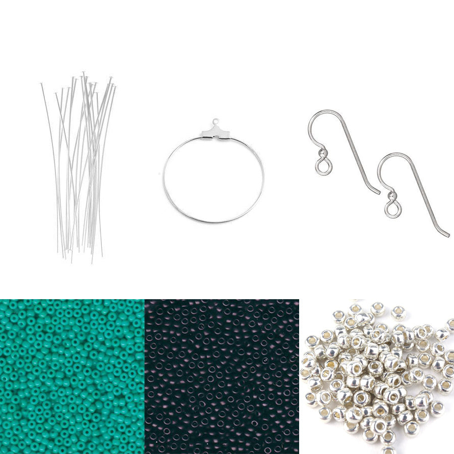 INSTRUCTIONS for DIY Beaded Fringe Earrings with Seed Beads - Turquoise/Black - Goody Beads