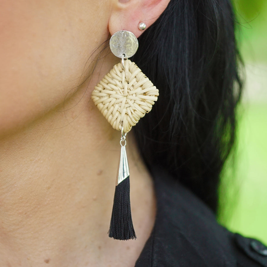 DIY Straw & Tassel Earrings - Black and Silver - Goody Beads