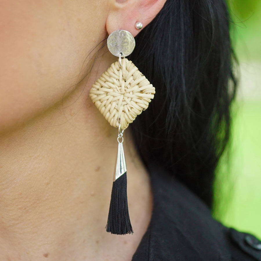 INSTRUCTIONS for DIY Straw & Tassel Earrings - Black and Silver - Goody Beads
