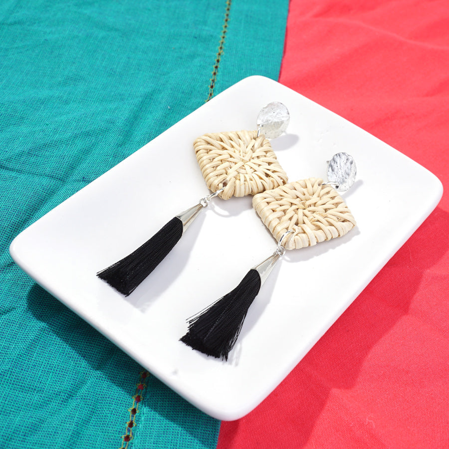 DIY Straw & Tassel Earrings - Black and Silver - Goody Beads