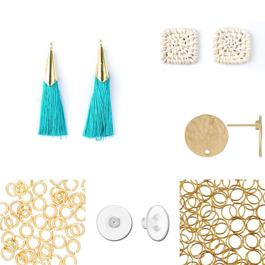 DIY Straw & Tassel Earrings - Teal and Gold - Goody Beads