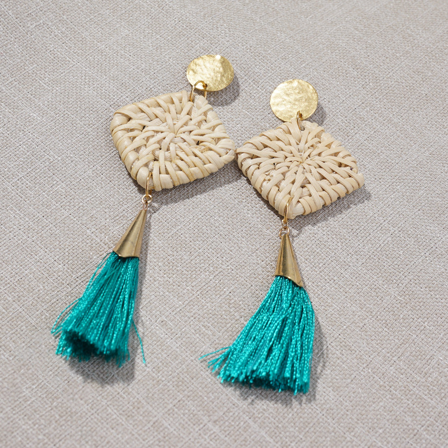 DIY Straw & Tassel Earrings - Teal and Gold - Goody Beads