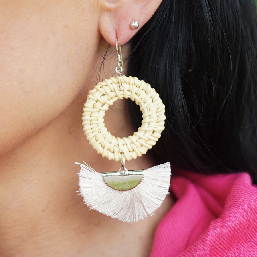 INSTRUCTIONS for DIY Straw & Tassel Earrings - Silver and Ivory - Goody Beads