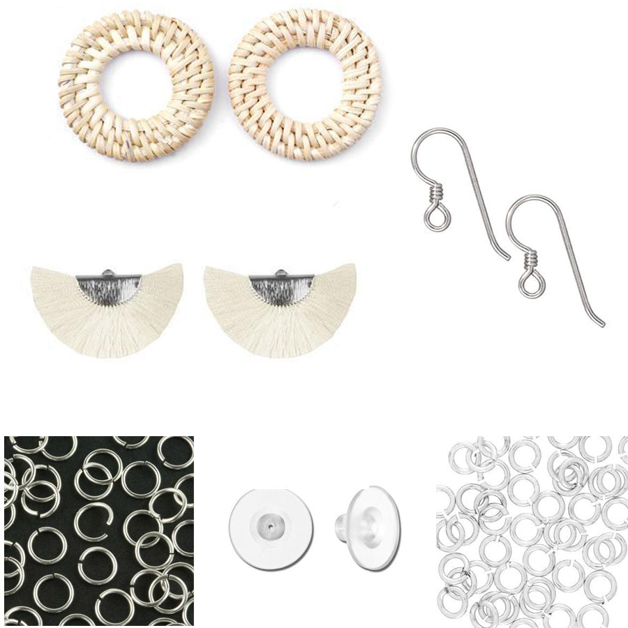 INSTRUCTIONS for DIY Straw & Tassel Earrings - Silver and Ivory - Goody Beads