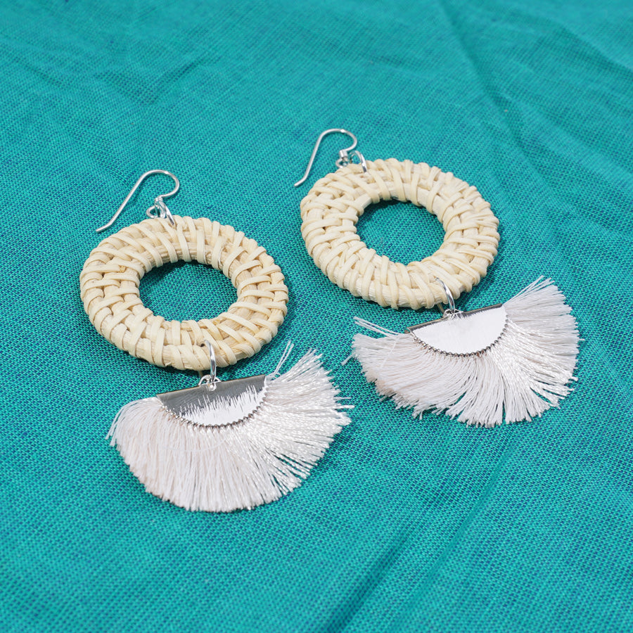 INSTRUCTIONS for DIY Straw & Tassel Earrings - Silver and Ivory - Goody Beads