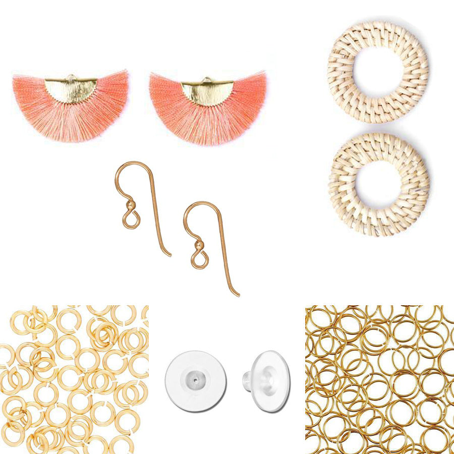 INSTRUCTIONS for DIY Straw & Tassel Earrings - Coral and Gold - Goody Beads