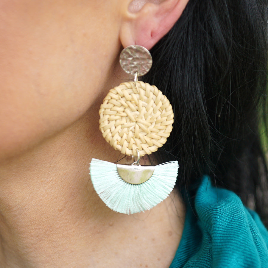 DIY Straw & Tassel Earrings - Silver and Mint - Goody Beads
