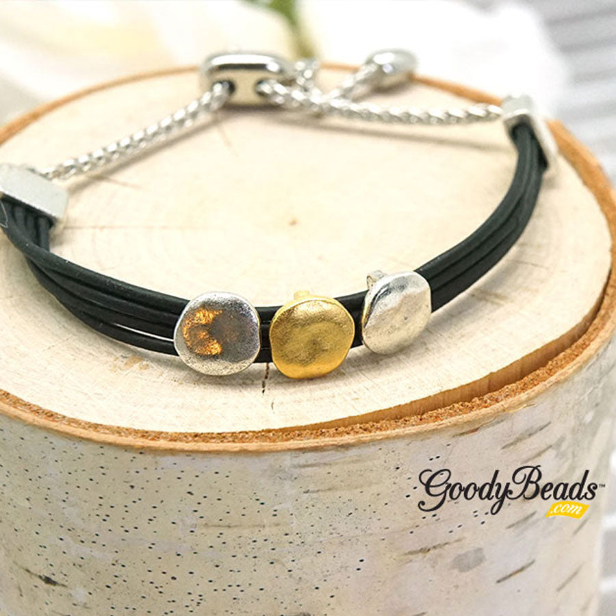 DIY Mixed Moons Leather Bracelet with Adjustable Sliding Clasp - Goody Beads