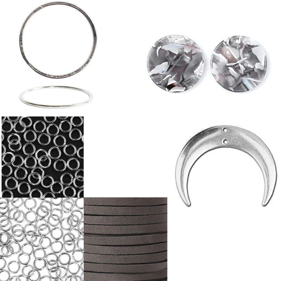 INSTRUCTIONS for DIY Grey Acetate and Silver Crescent Charm Easy Leather Necklace - Goody Beads